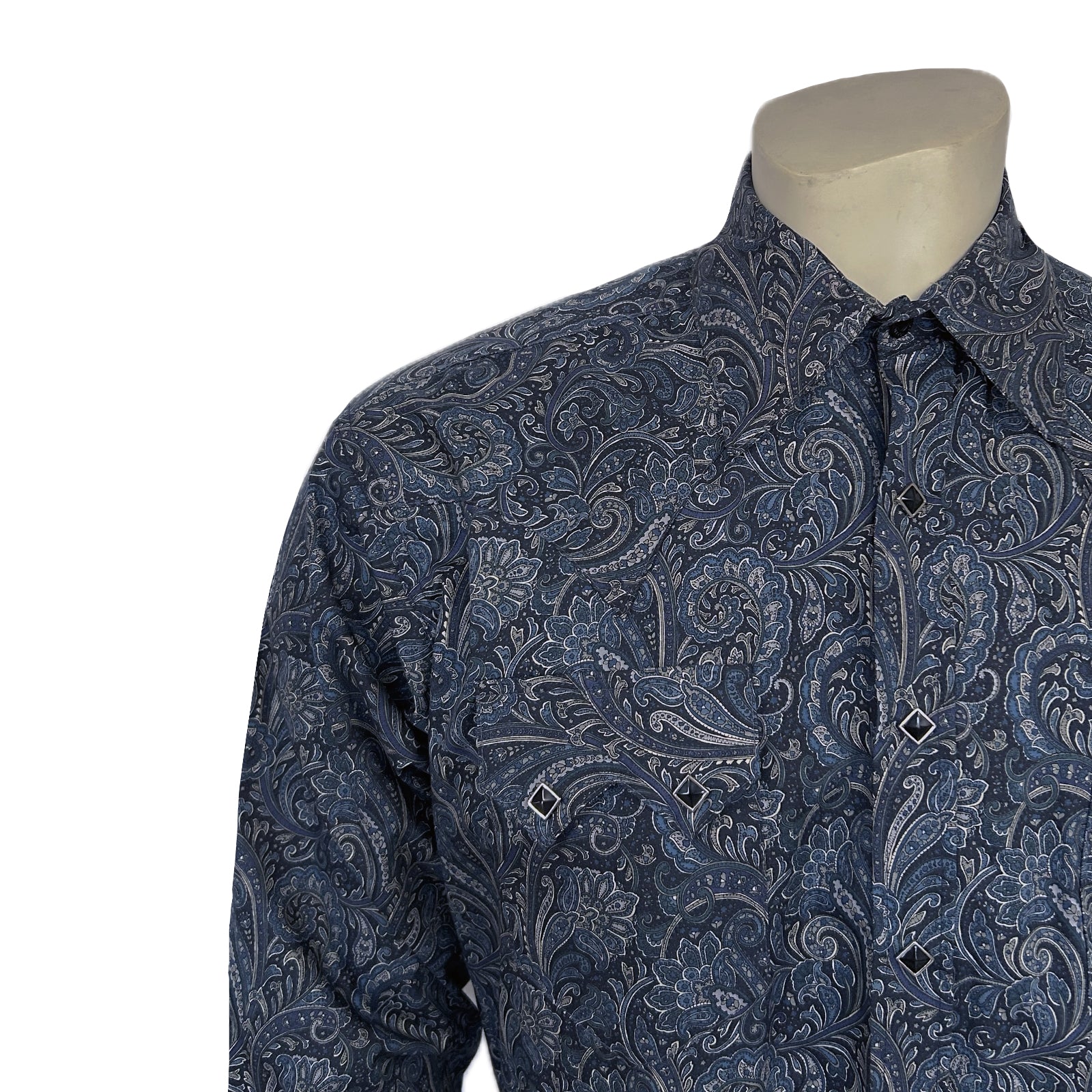 Men's Ornate Paisley Print Western Shirt in Navy-MesaThread