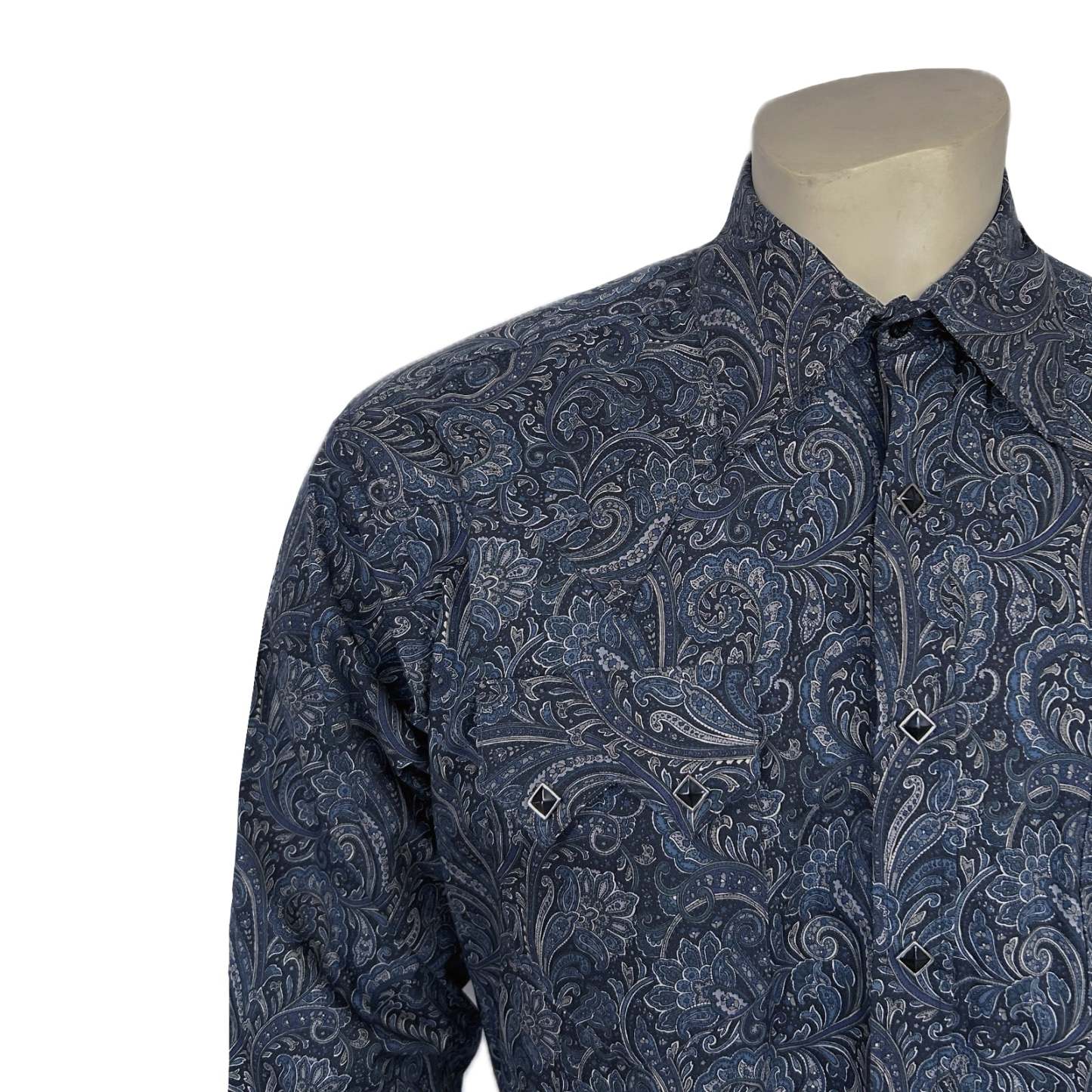 Men's Ornate Paisley Print Western Shirt in Navy-MesaThread