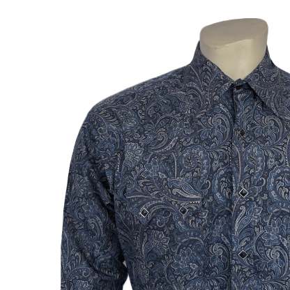 Men's Ornate Paisley Print Western Shirt in Navy-MesaThread