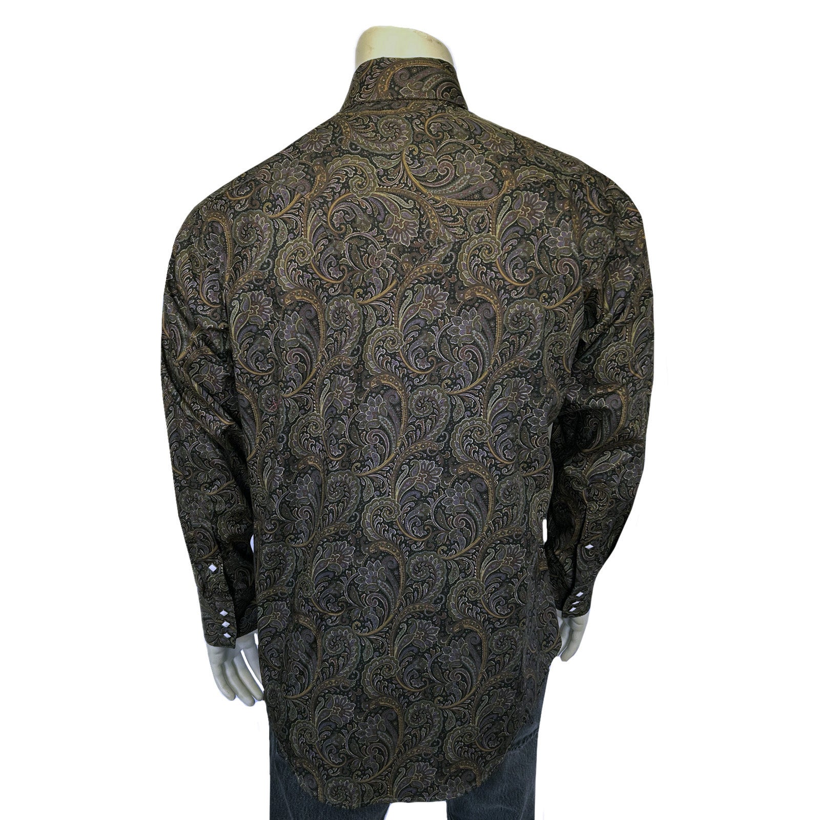Men's Ornate Paisley Print Western Shirt in Brown-MesaThread