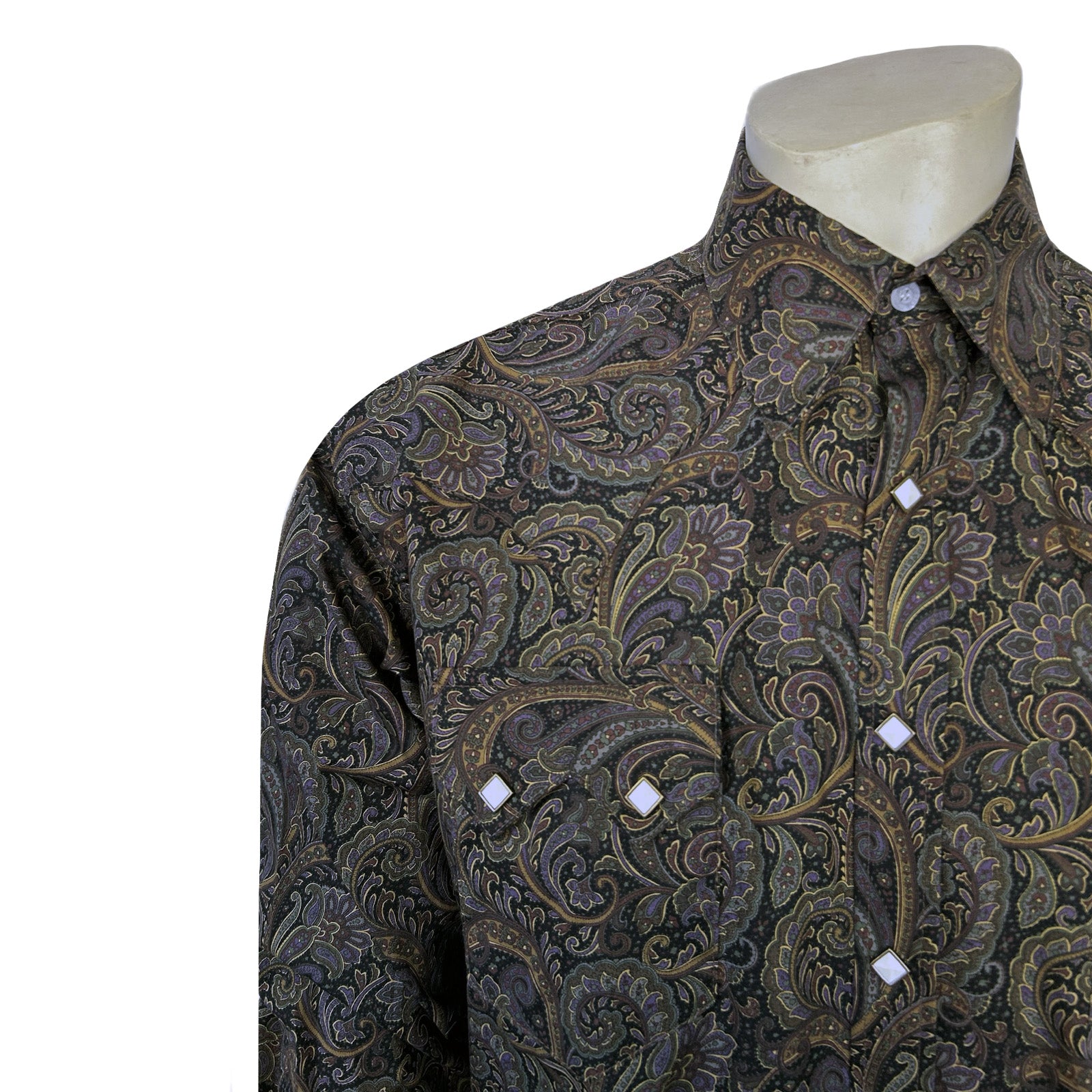 Men's Ornate Paisley Print Western Shirt in Brown-MesaThread