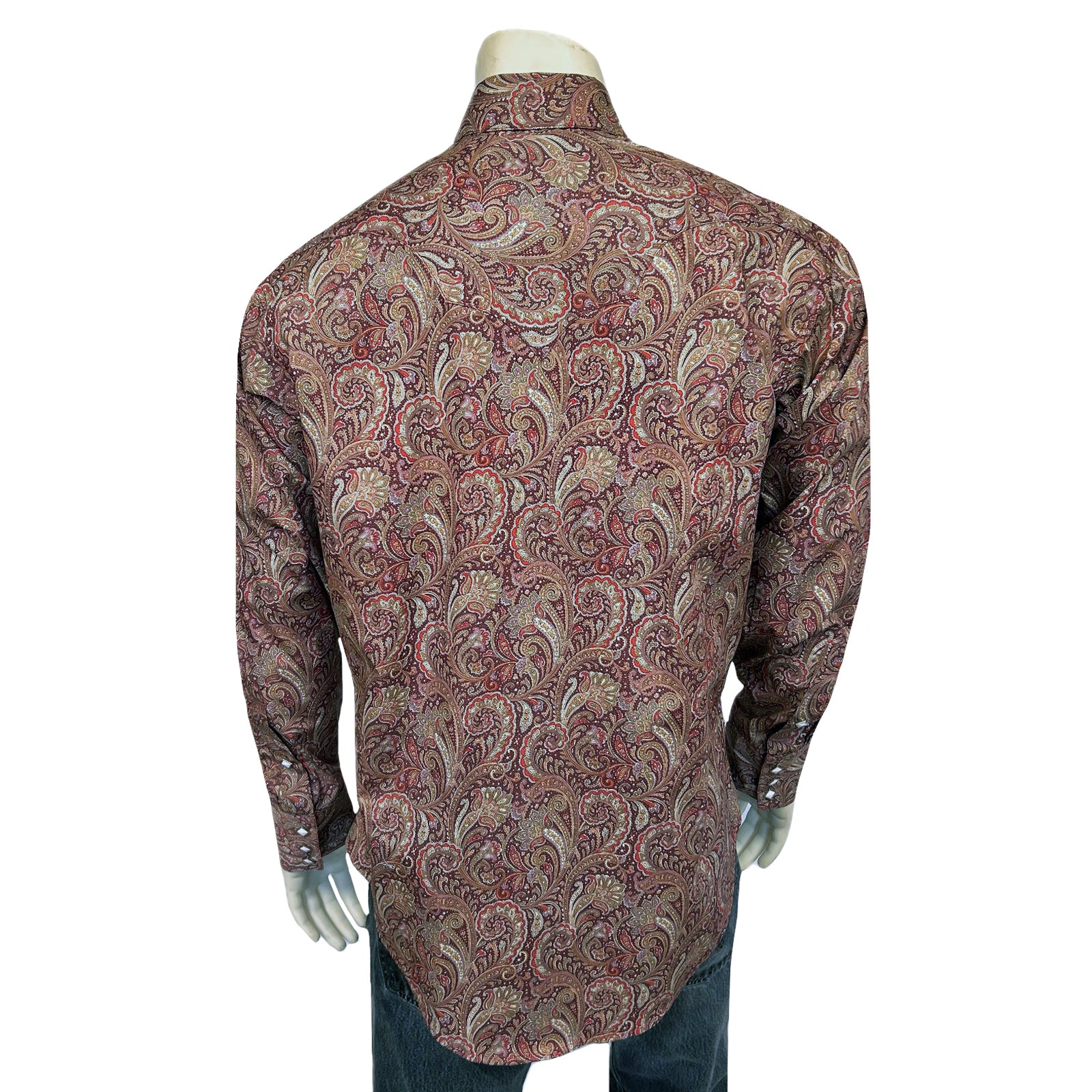 Men's Ornate Paisley Print Western Shirt in Burgundy-MesaThread