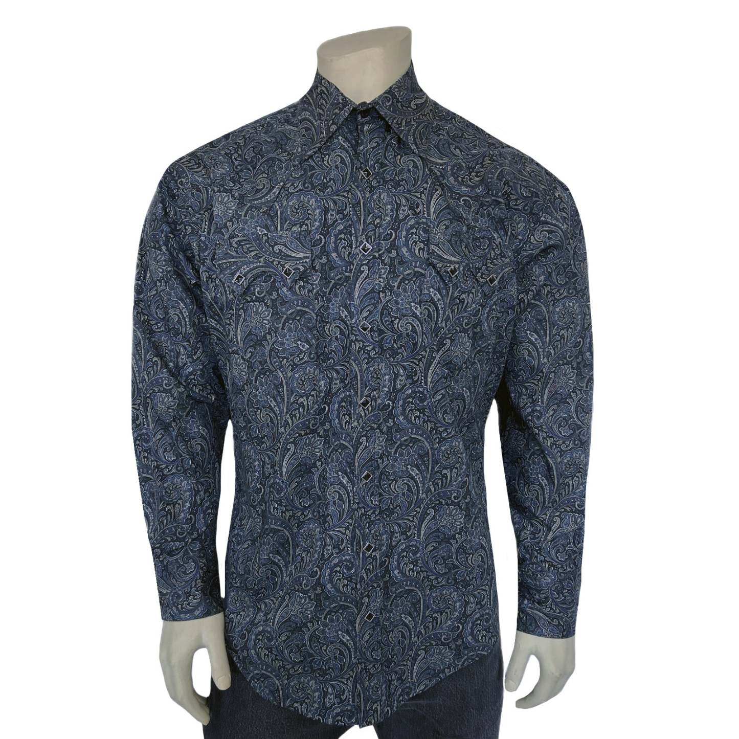 Men's Ornate Paisley Print Western Shirt in Navy-MesaThread