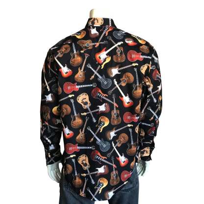 Men's Black Electric Guitars Print Western Shirt-MesaThread