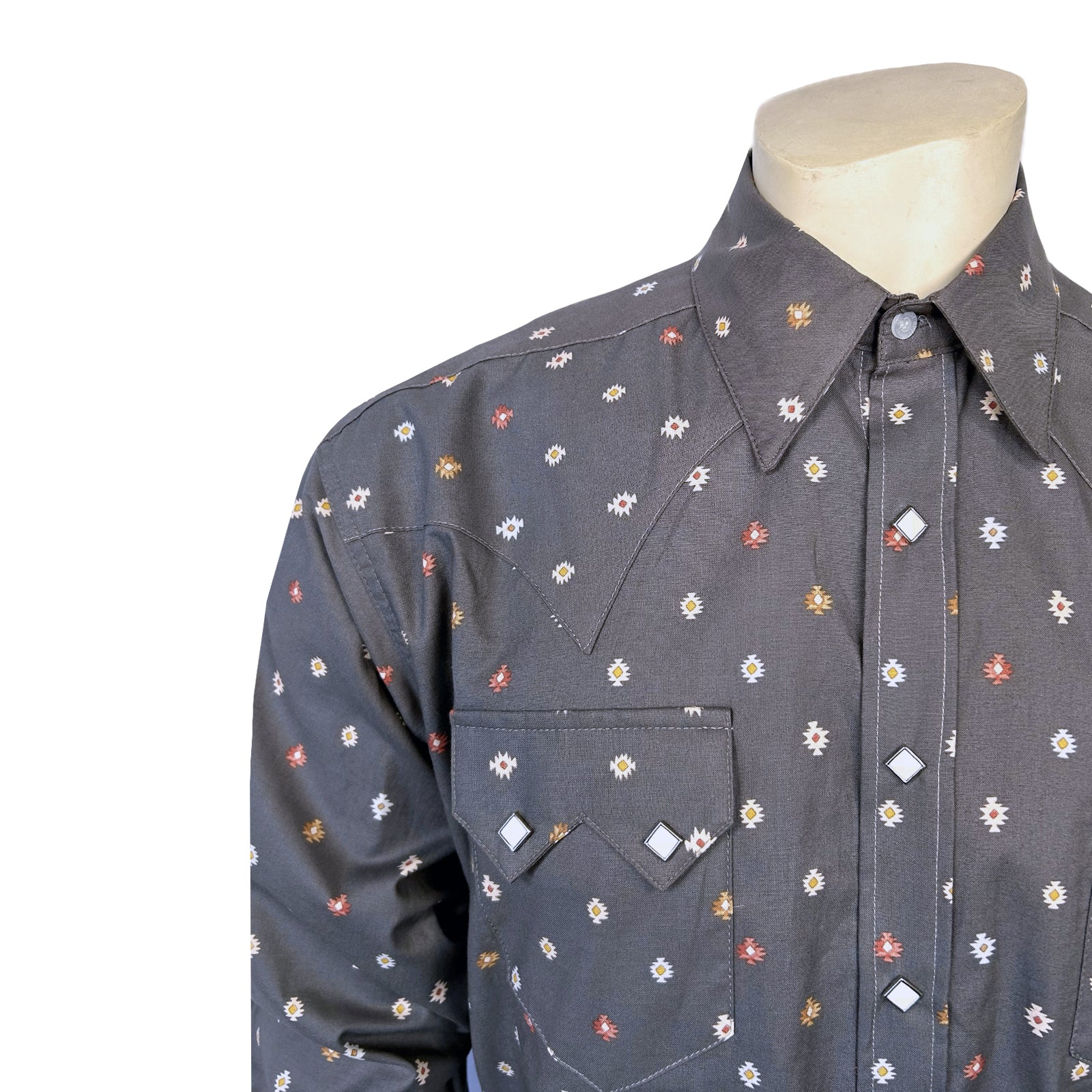 Men's Greige Native Print Western Shirt-MesaThread