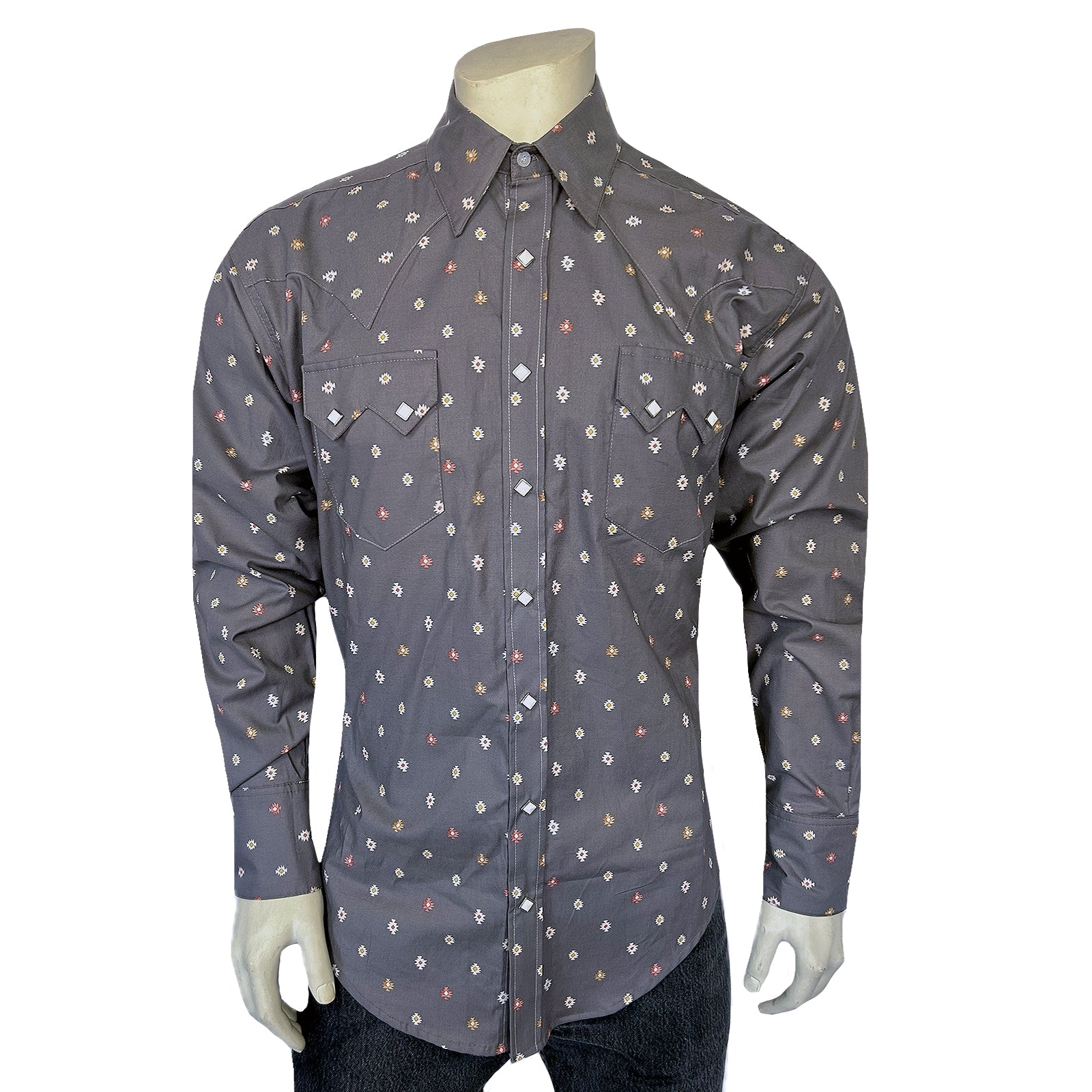 Men's Greige Native Print Western Shirt-MesaThread