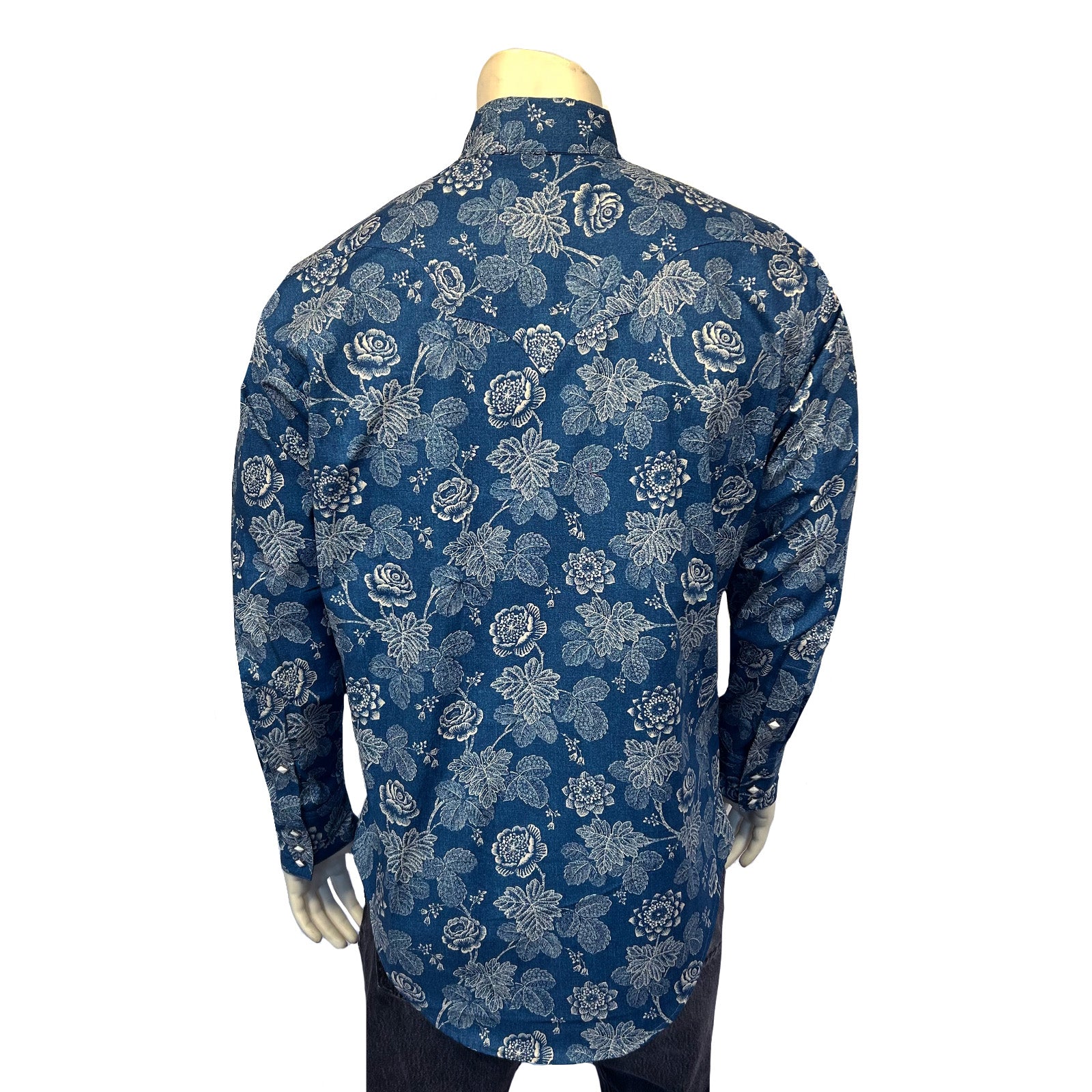 Men's Long Sleeve Navy Floral Print Western Shirt-MesaThread