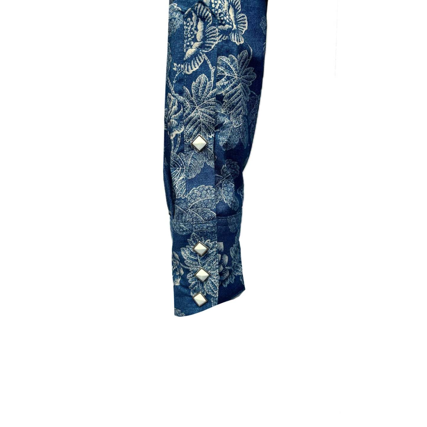 Men's Long Sleeve Navy Floral Print Western Shirt-MesaThread