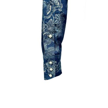 Men's Long Sleeve Navy Floral Print Western Shirt-MesaThread