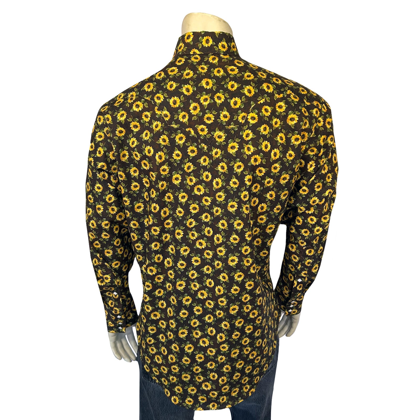 Men's Vintage Brown Sunflower Print Western Shirt-MesaThread