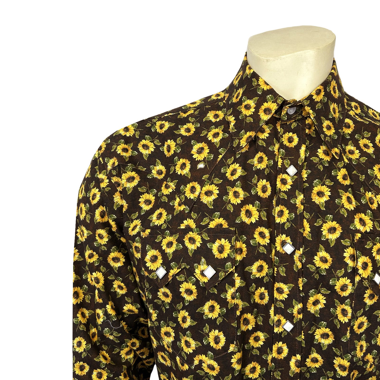Men's Vintage Brown Sunflower Print Western Shirt-MesaThread