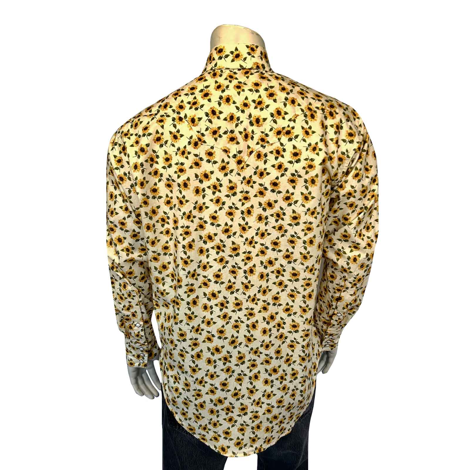 Men's Vintage Yellow Sunflower Print Western Shirt-MesaThread