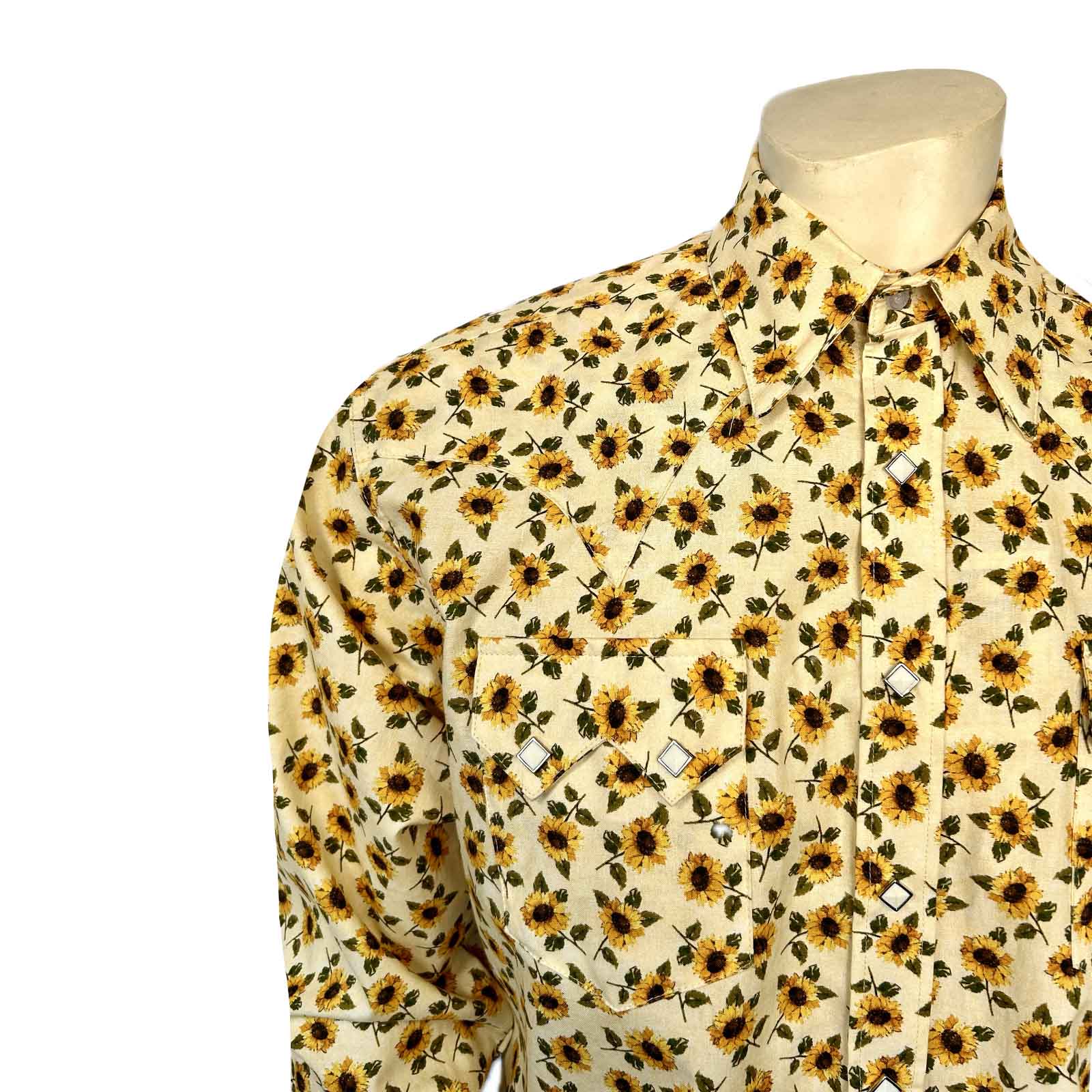 Men's Vintage Yellow Sunflower Print Western Shirt-MesaThread