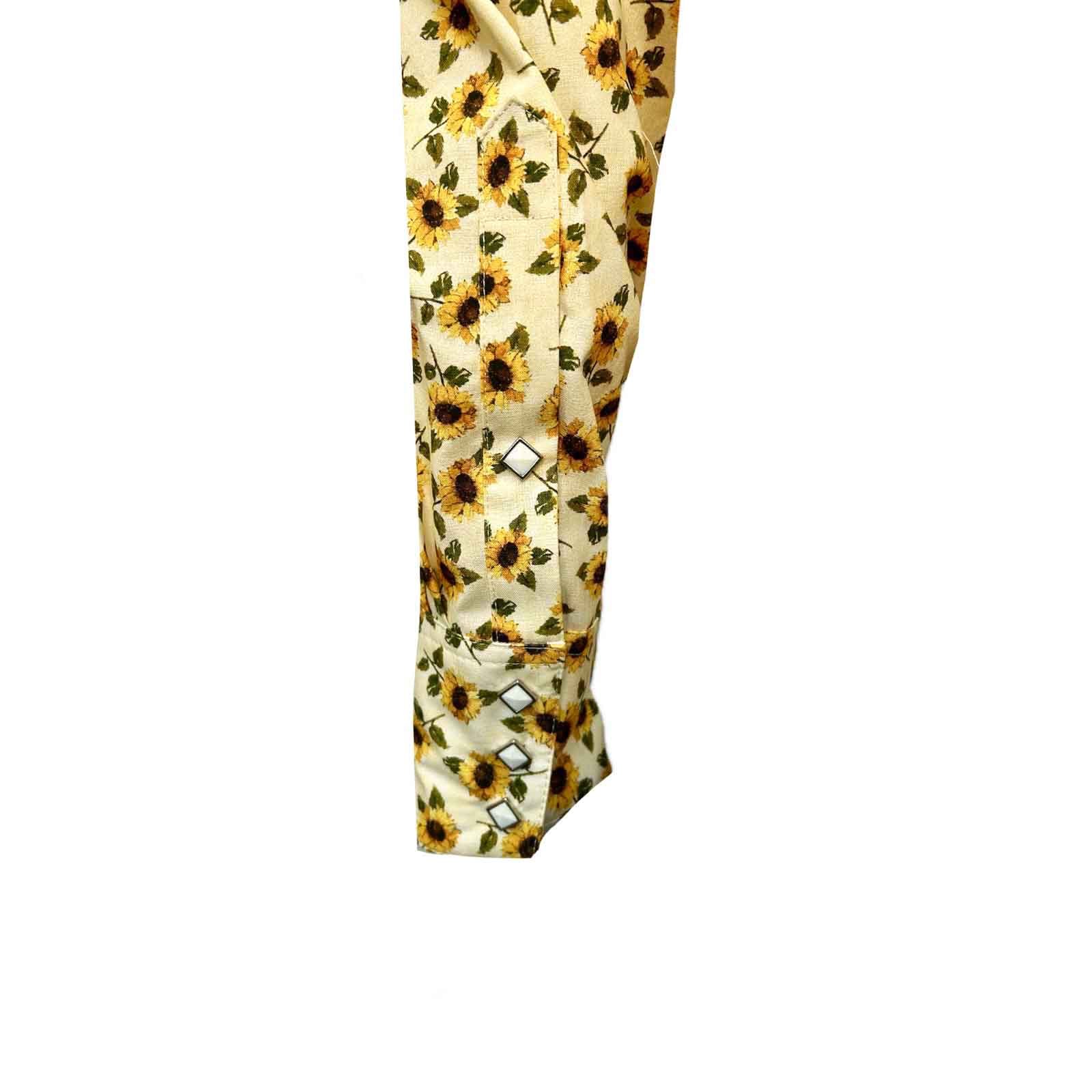 Men's Vintage Yellow Sunflower Print Western Shirt-MesaThread