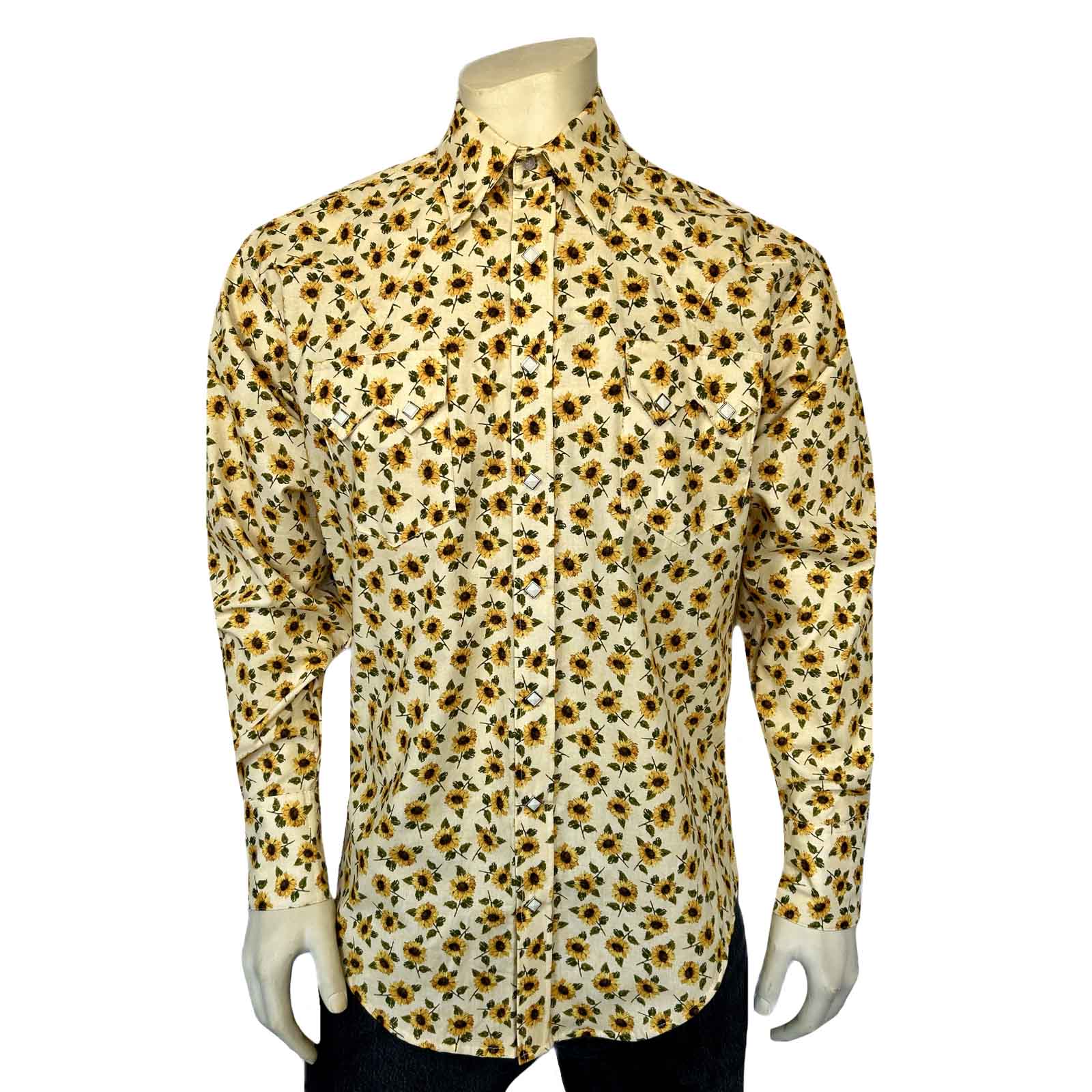 Men's Vintage Yellow Sunflower Print Western Shirt-MesaThread