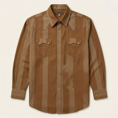 Men’s Western Stripe Premium Cotton Shirt – Tobacco & Herringbone
