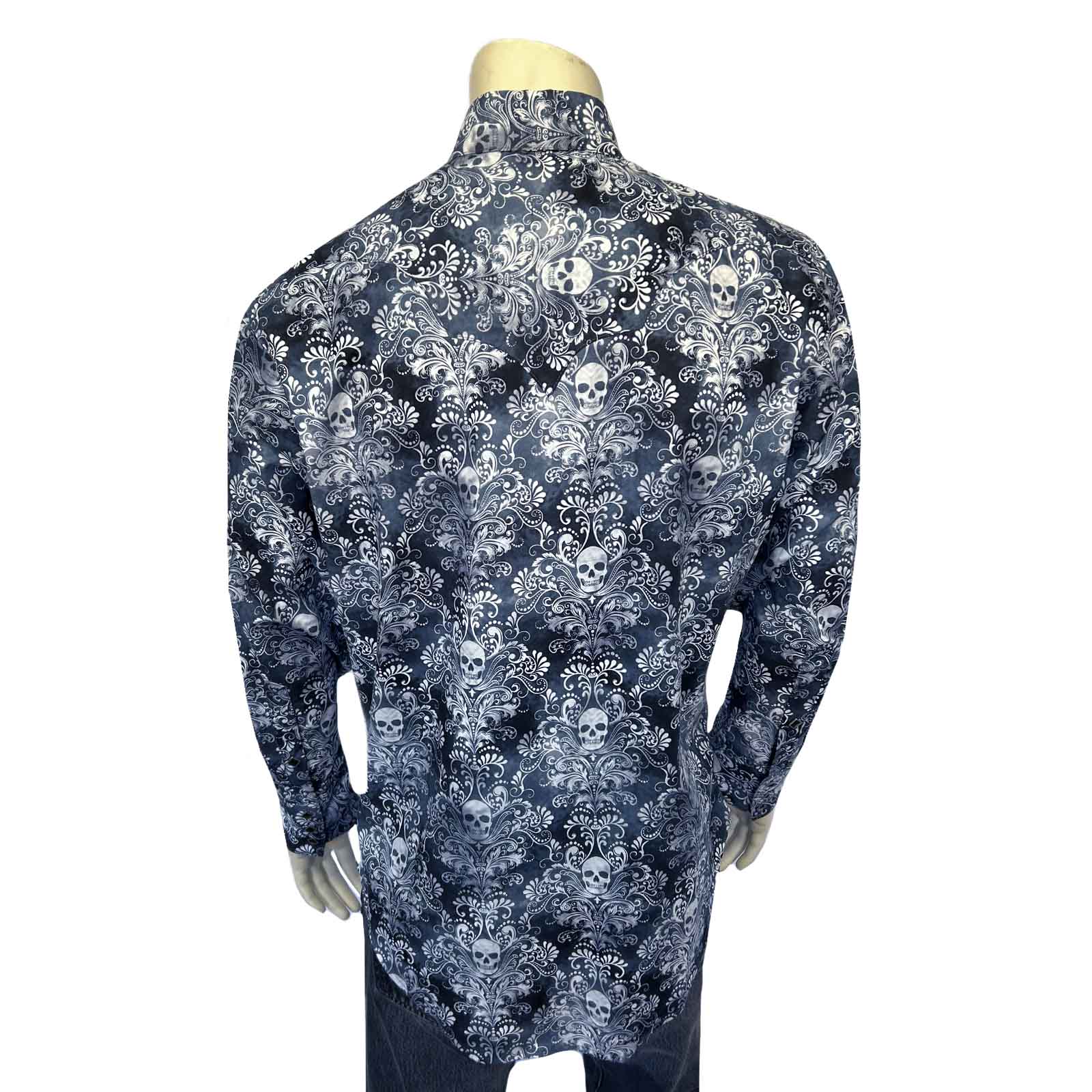 Men's Charcoal Skulls & Moths Print Western Shirt-MesaThread