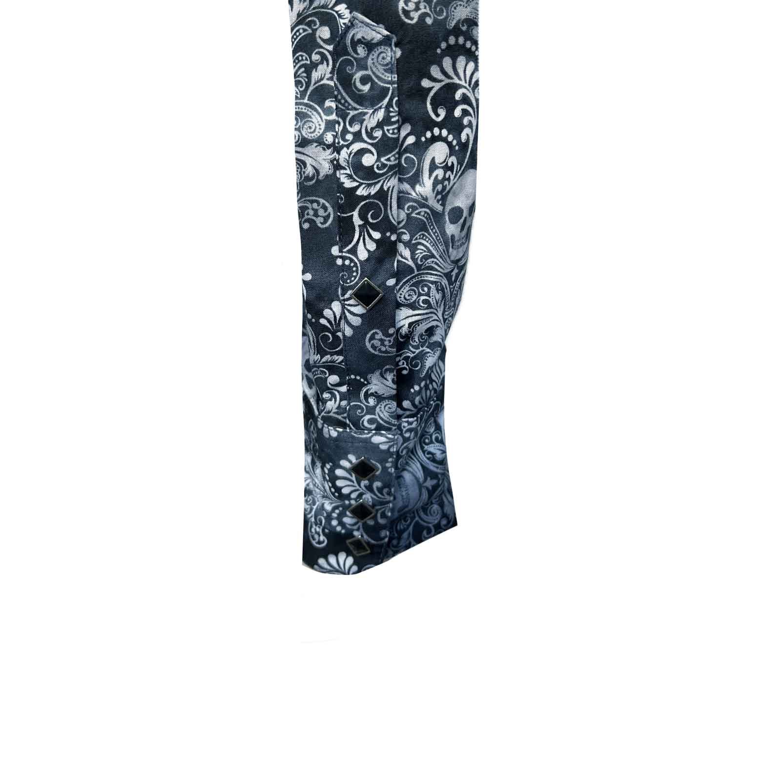 Men's Charcoal Skulls & Moths Print Western Shirt-MesaThread