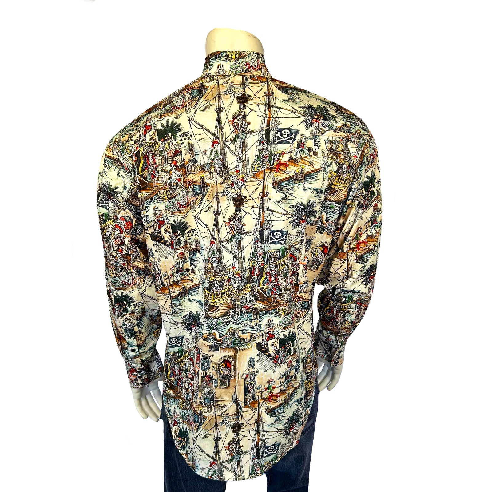 Men's Dead Pirates Print Western Shirt-MesaThread