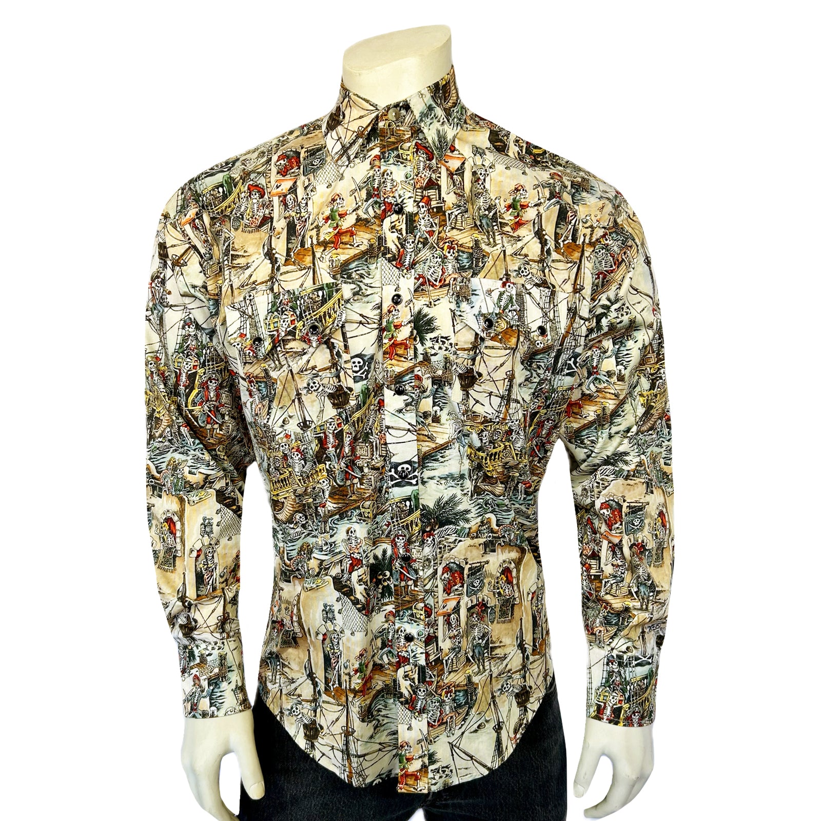 Men's Dead Pirates Print Western Shirt-MesaThread