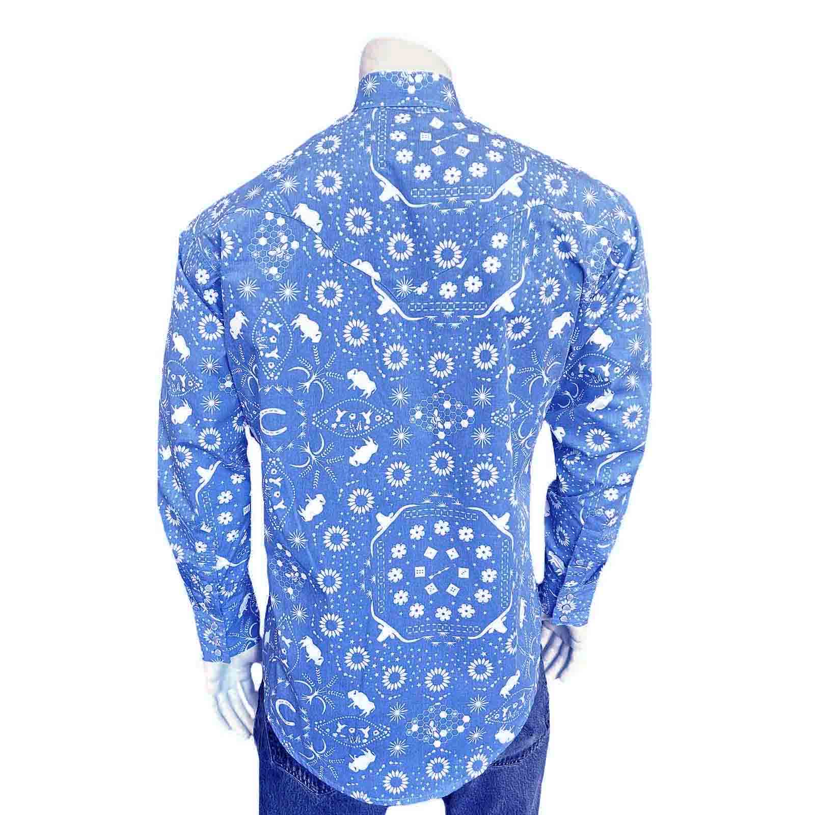 Men's Blue Bison Bandana Print Western Shirt-MesaThread