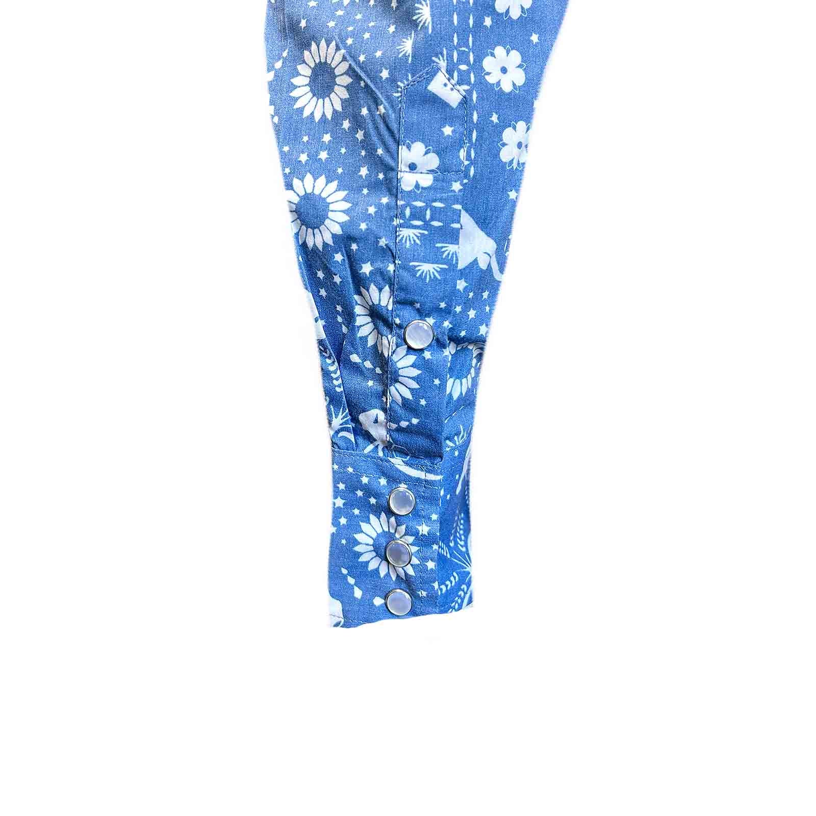 Men's Blue Bison Bandana Print Western Shirt-MesaThread