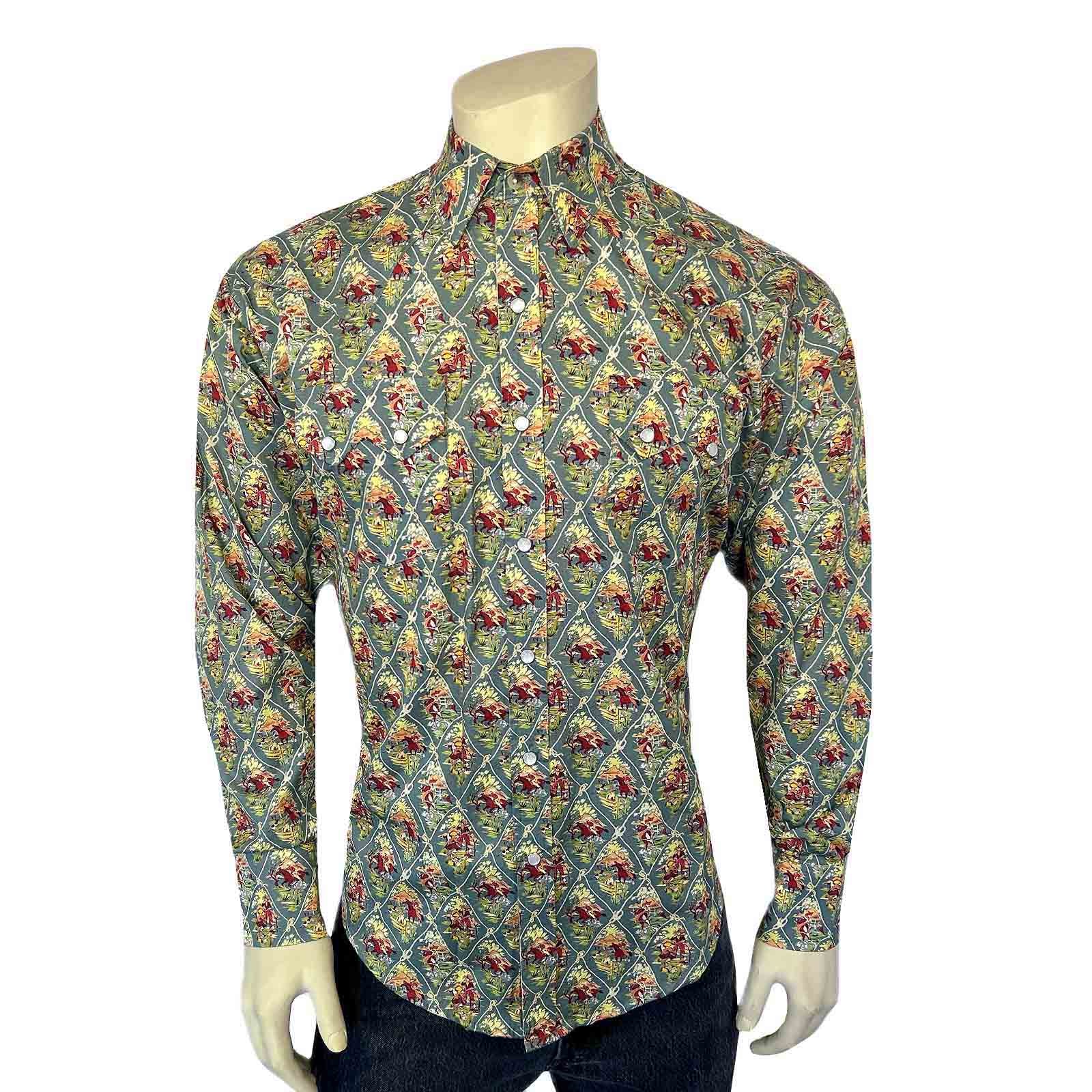 Men’s Riders Blue Print Western Shirt-MesaThread