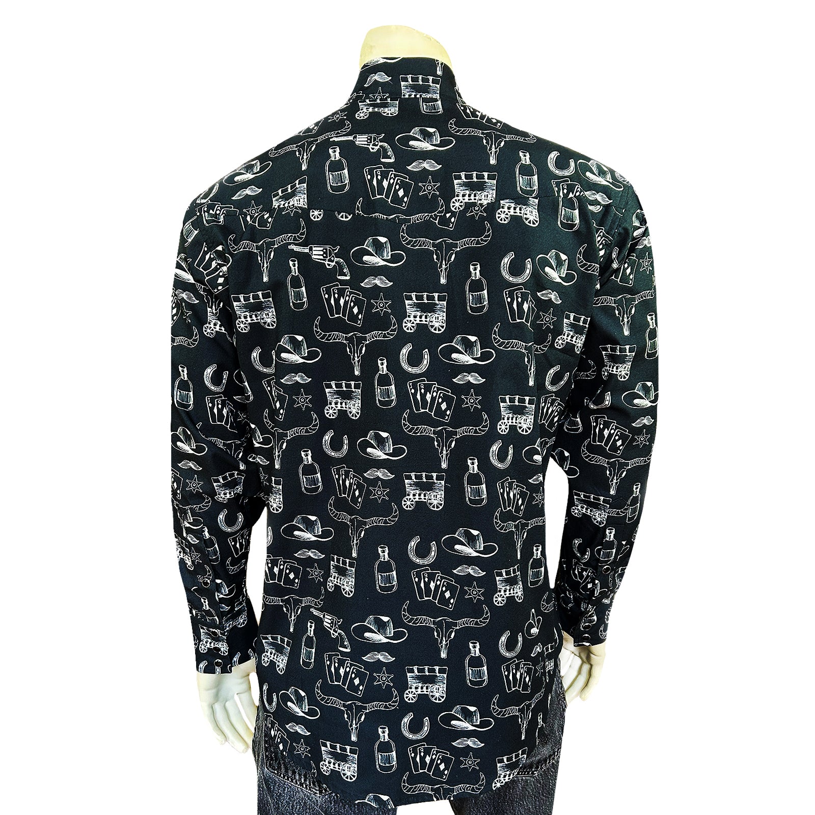 Men's Vintage Black Hat & Horse Shoe Card Western Print-MesaThread