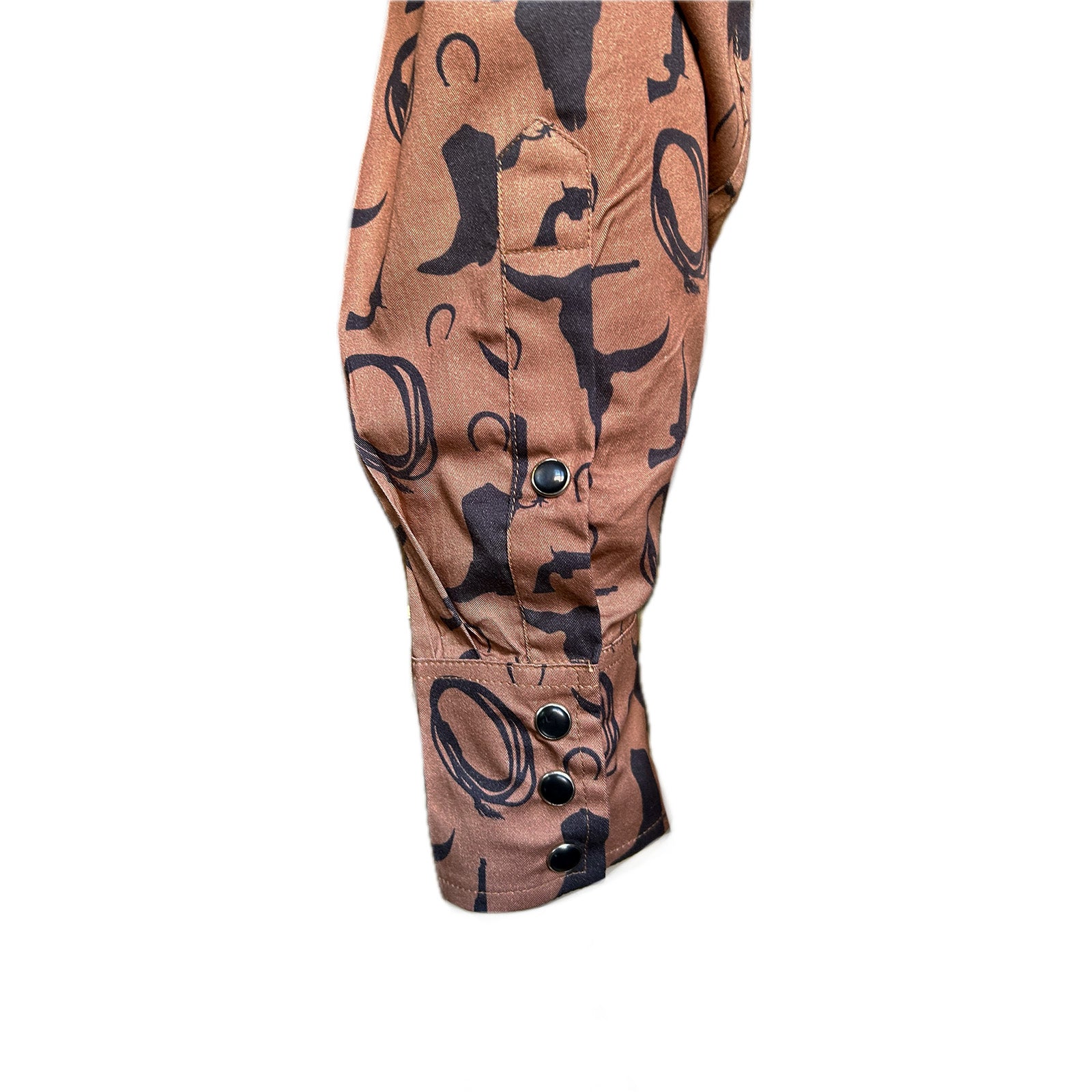 Men's Vintage Brown Lariat Boot Steer Skull Print Western Shirt-MesaThread