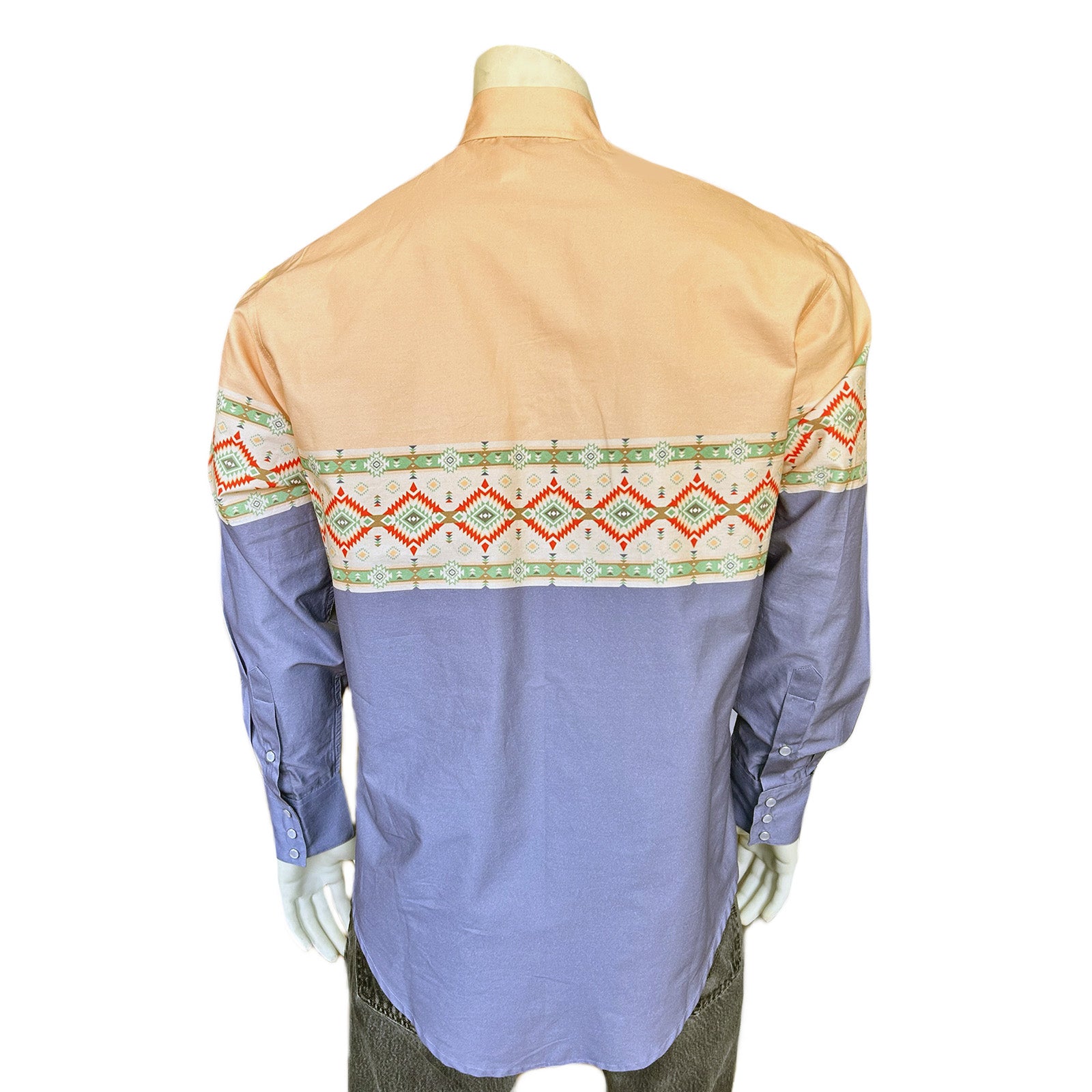 Native Pattern Peach & Blue 2-Tone Print Western Shirt-MesaThread