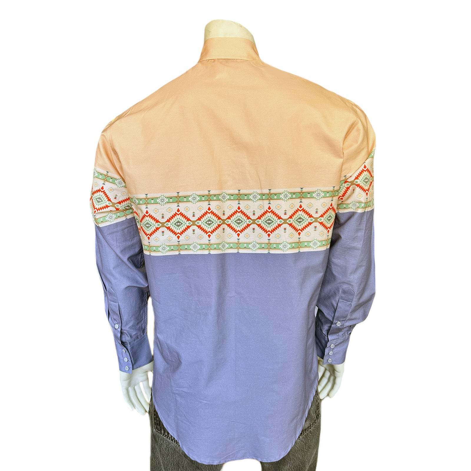 Native Pattern Peach & Blue 2-Tone Print Western Shirt-MesaThread