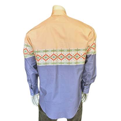 Native Pattern Peach & Blue 2-Tone Print Western Shirt-MesaThread