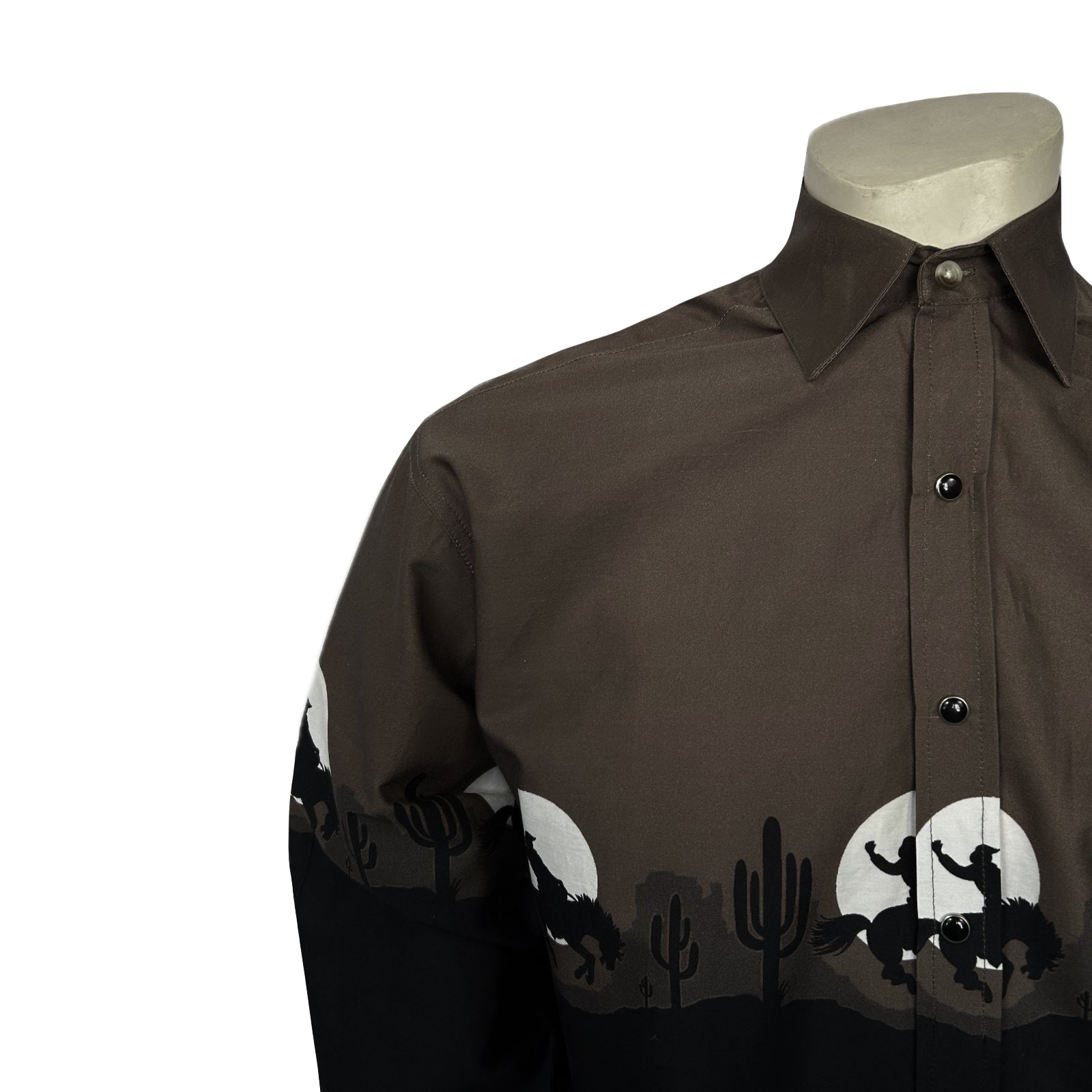 Men's Long Sleeve Brown/Black 2-Tone Moonlit Cowboy Western Print-MesaThread