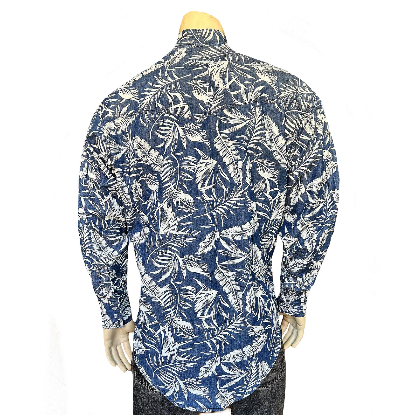 Men's Denim Floral Print Western Shirt-MesaThread