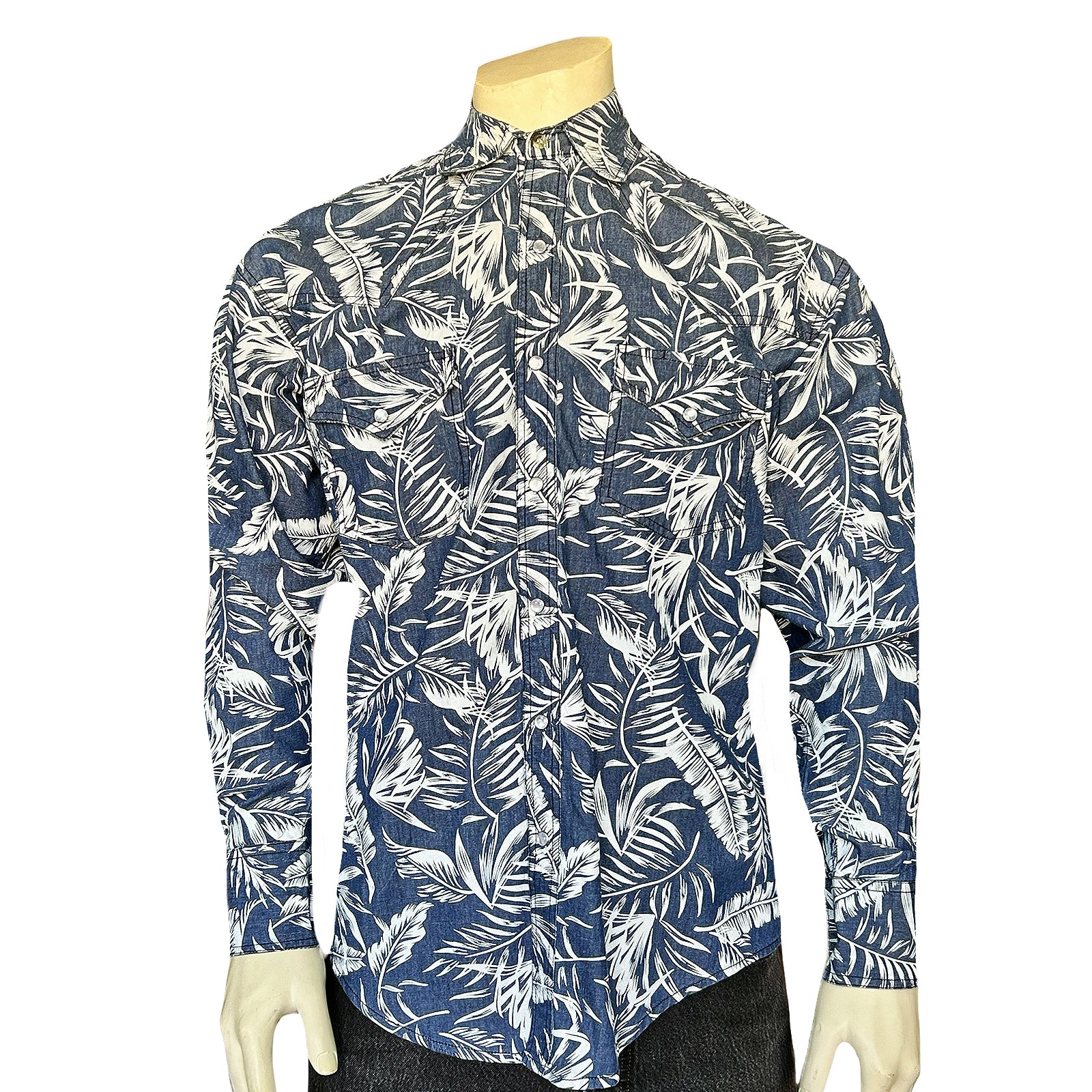 Men's Denim Floral Print Western Shirt-MesaThread