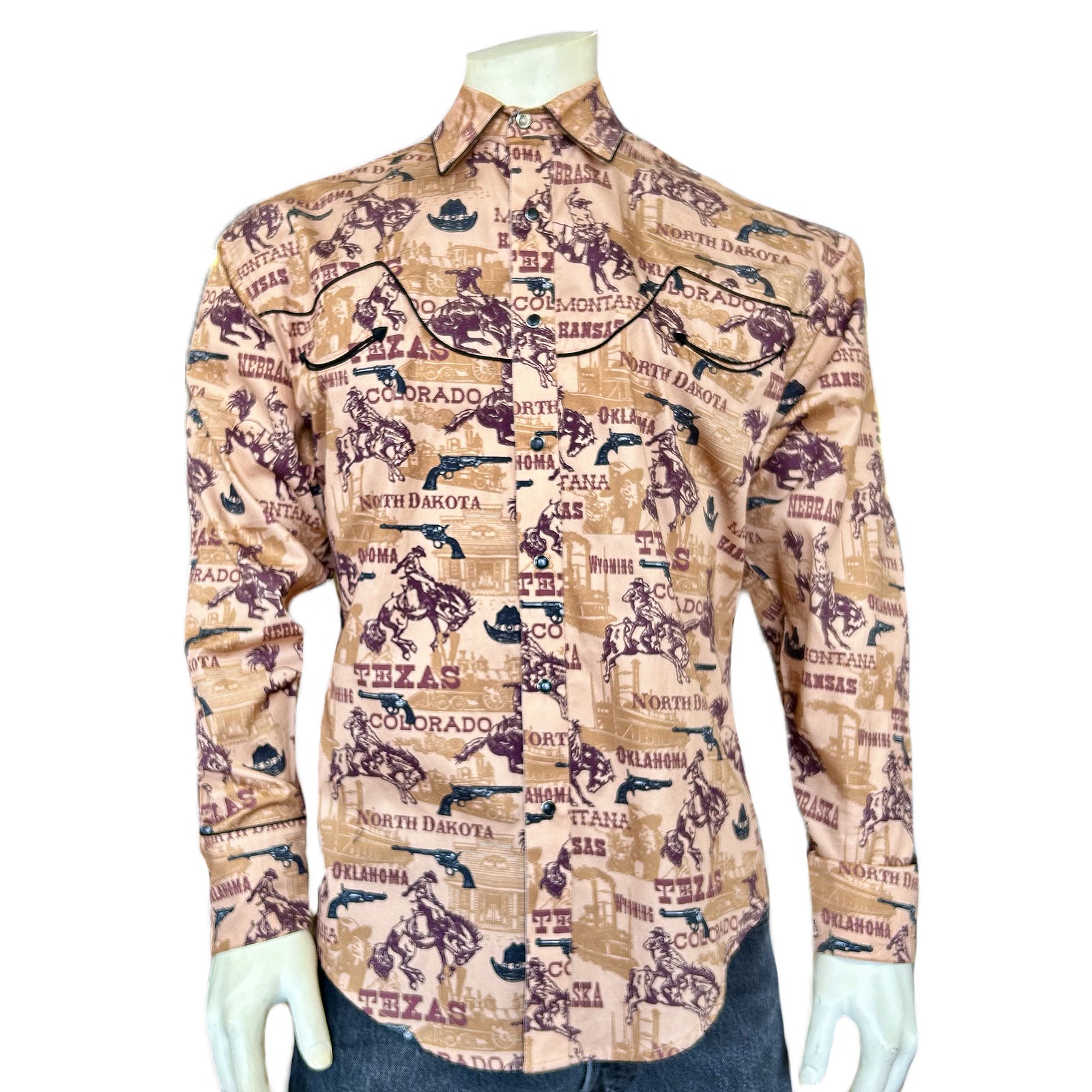 Men's Vintage Brown States Western Shirt-MesaThread