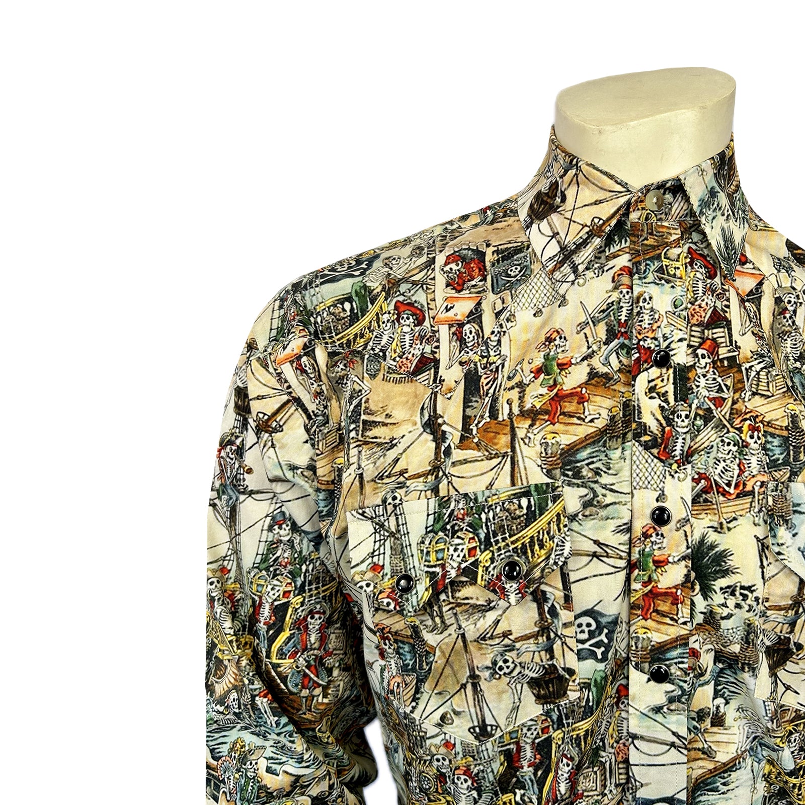 Men's Dead Pirates Print Western Shirt-MesaThread