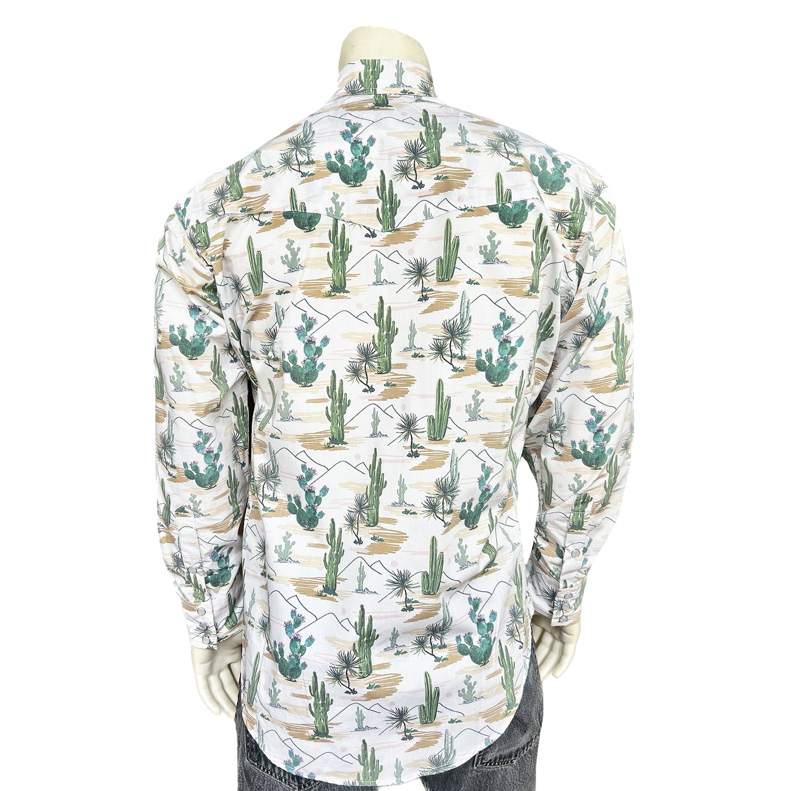 Men's Vintage Desert Cactus Print Western Shirt-MesaThread