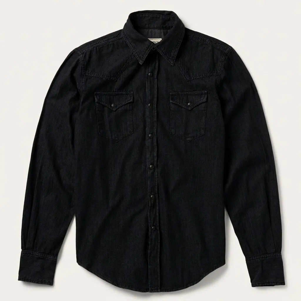 The Onyx Drifter | Distressed Black Denim Western Shirt