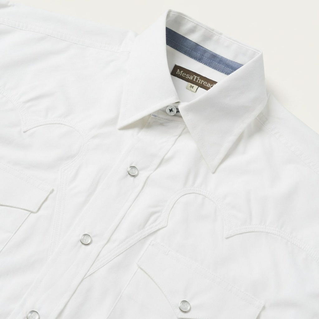 Classic Solid Snap Poplin Shirt In Optic White-MesaThread