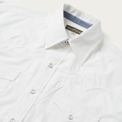 Classic Solid Snap Poplin Shirt In Optic White-MesaThread