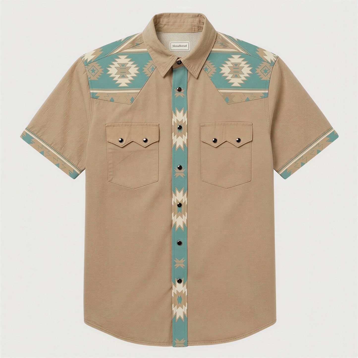 The Tan Turquoise Beacon | Mesathread Pro Contrast Panel Short-Sleeve Western Shirt