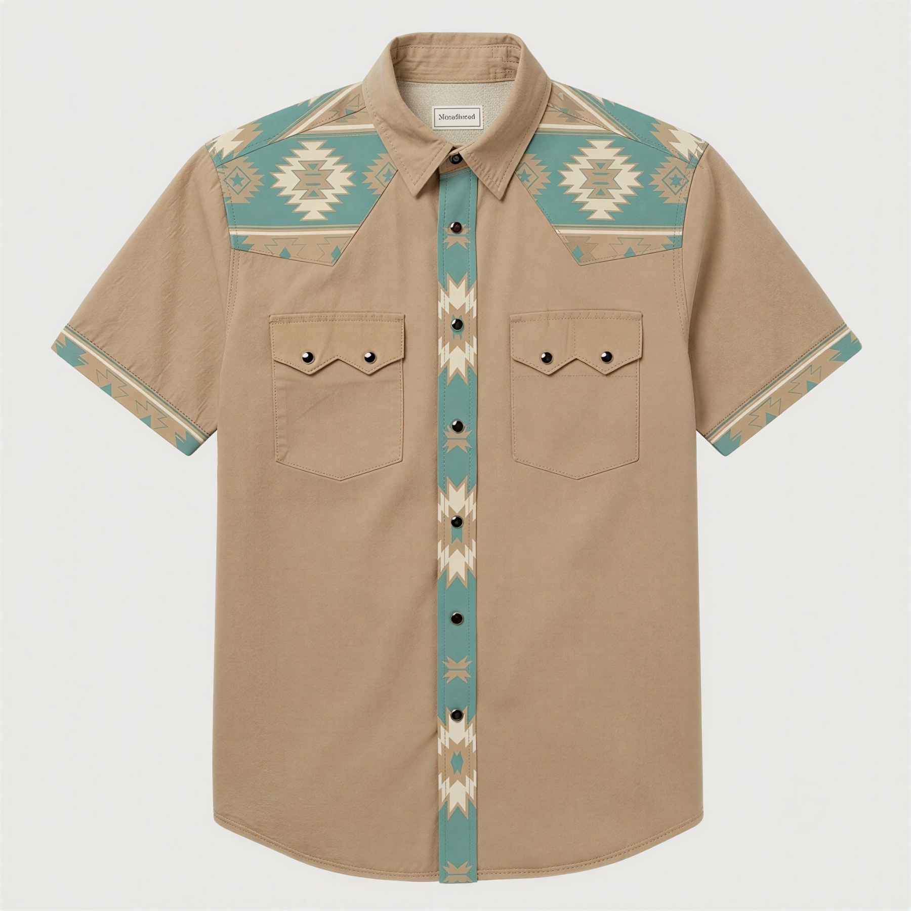 The Tan Turquoise Beacon | Mesathread Pro Contrast Panel Short-Sleeve Western Shirt