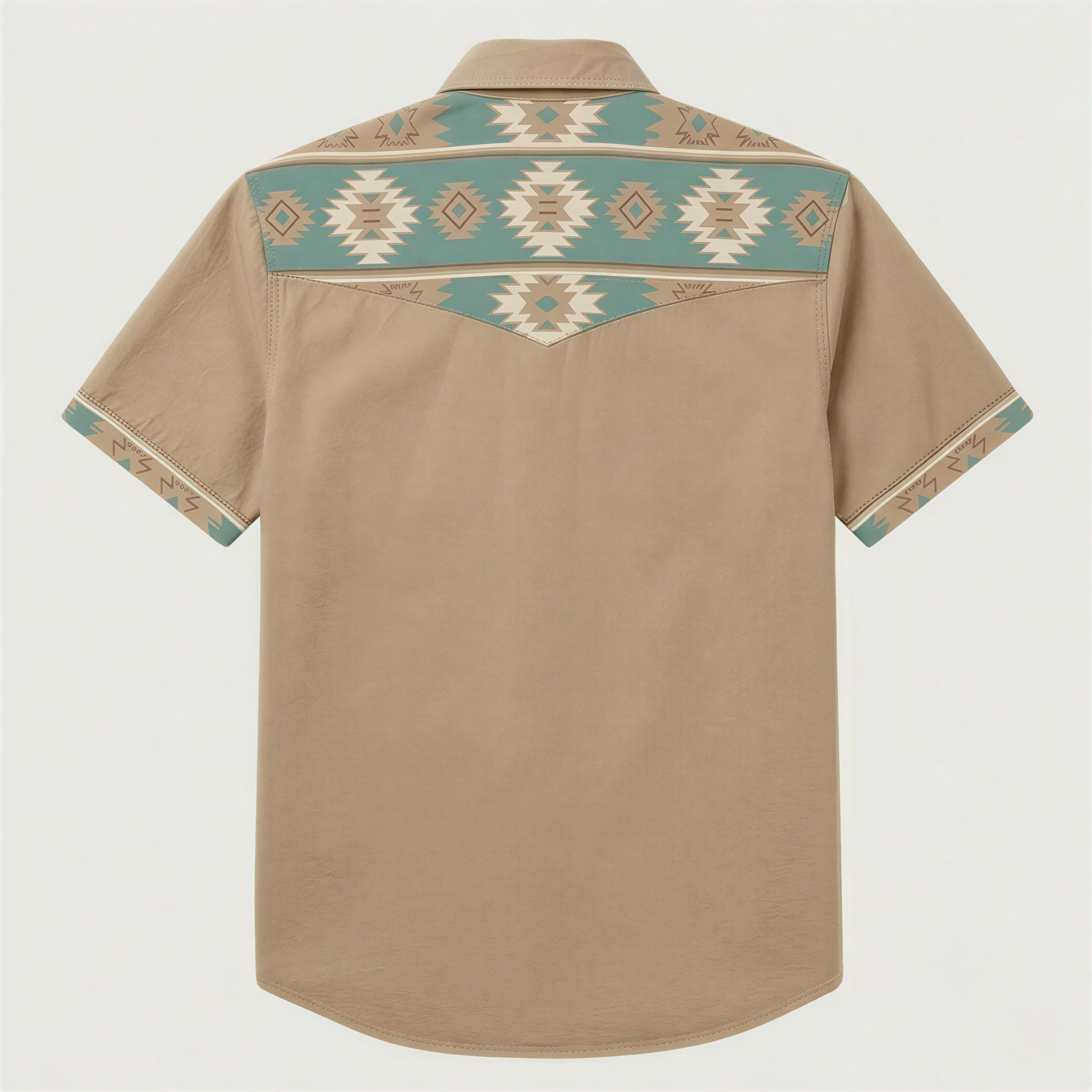 The Tan Turquoise Beacon | Mesathread Pro Contrast Panel Short-Sleeve Western Shirt