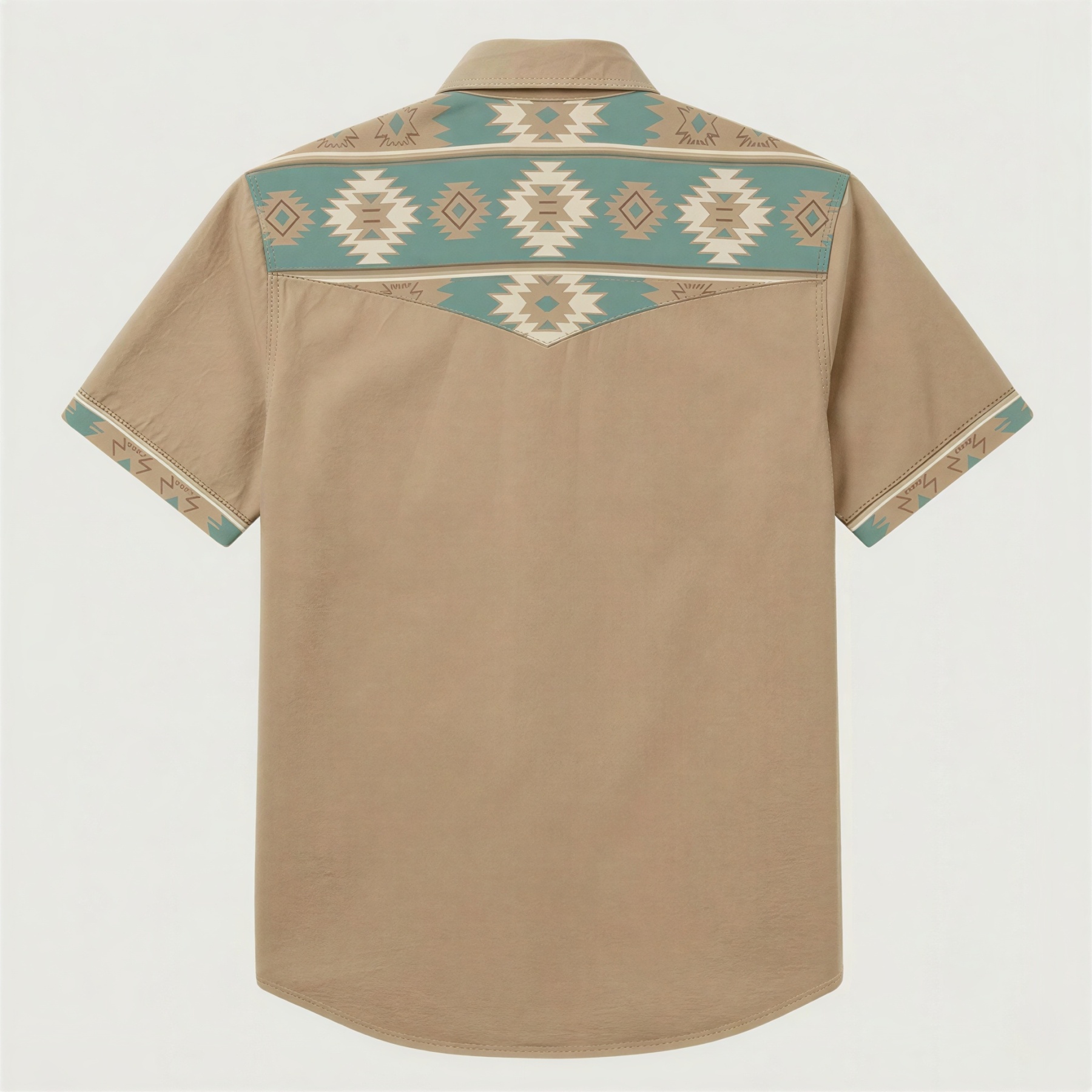 The Tan Turquoise Beacon | Mesathread Pro Contrast Panel Short-Sleeve Western Shirt