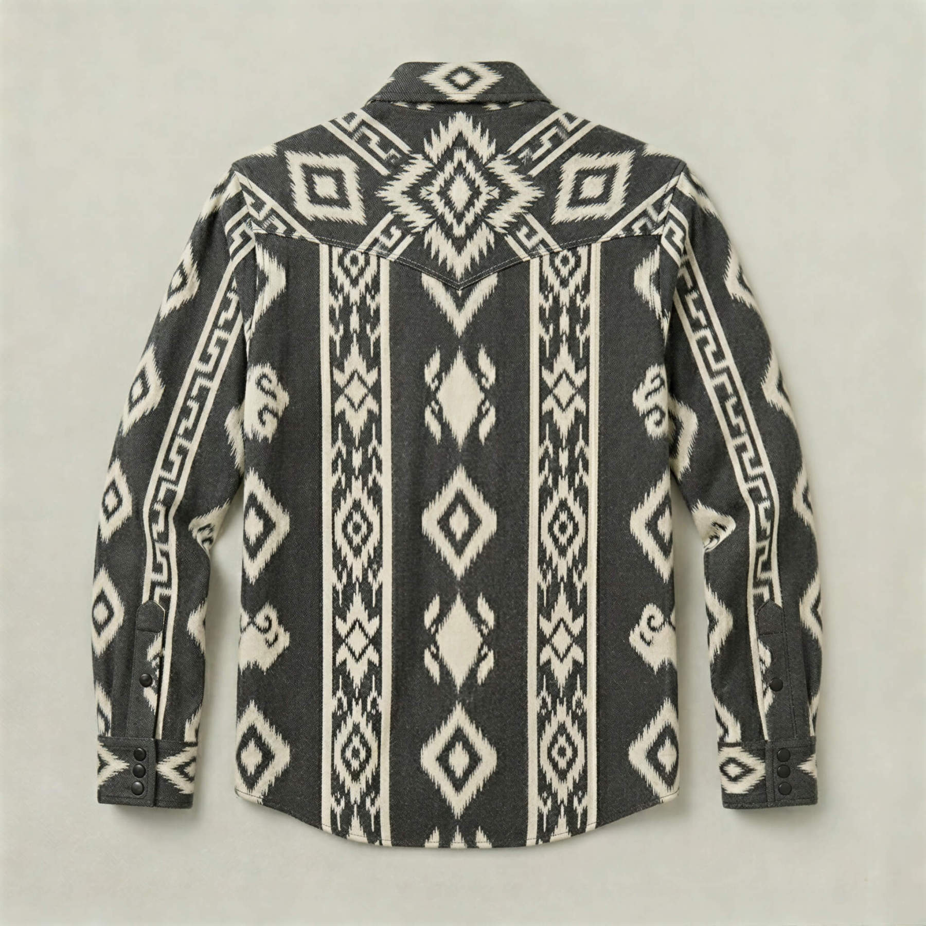 The Nomad Beacon | Mesathread Men's Navajo Black & White Western Shirt with Black Pearl Snaps