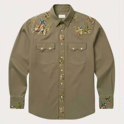 The Rodeo Rambler – Cowboy & Cactus Woven Yoke Western Shirt - Four Colors