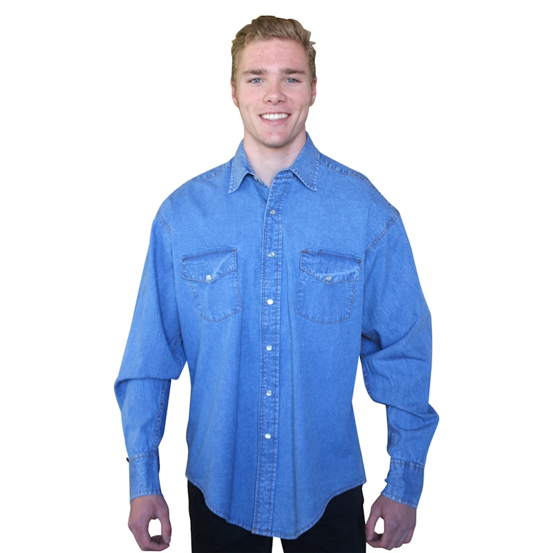 Men's Stonewashed Denim Classic Western Shirt-MesaThread