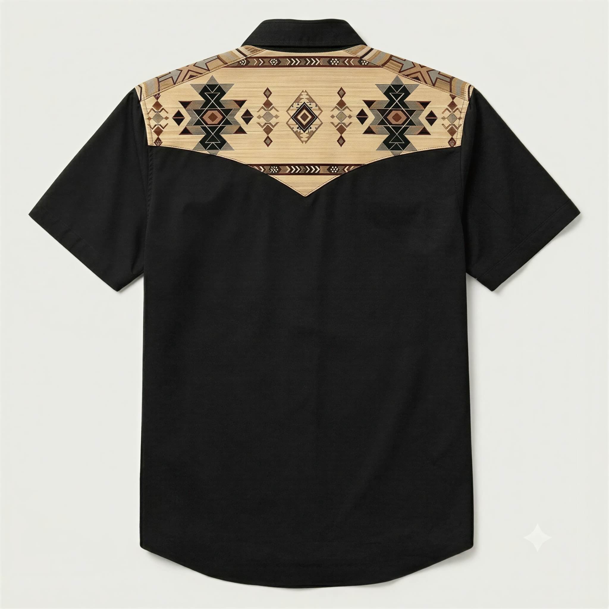The Canyon Peak–Southwestern Patterned Yoke Short Sleeve Western Shirt-Black
