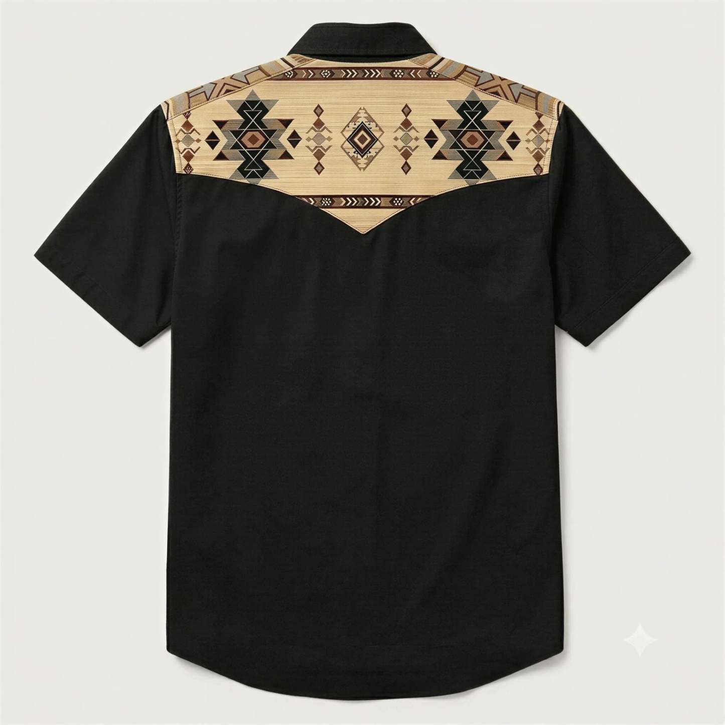 The Canyon Peak–Southwestern Patterned Yoke Short Sleeve Western Shirt-Black